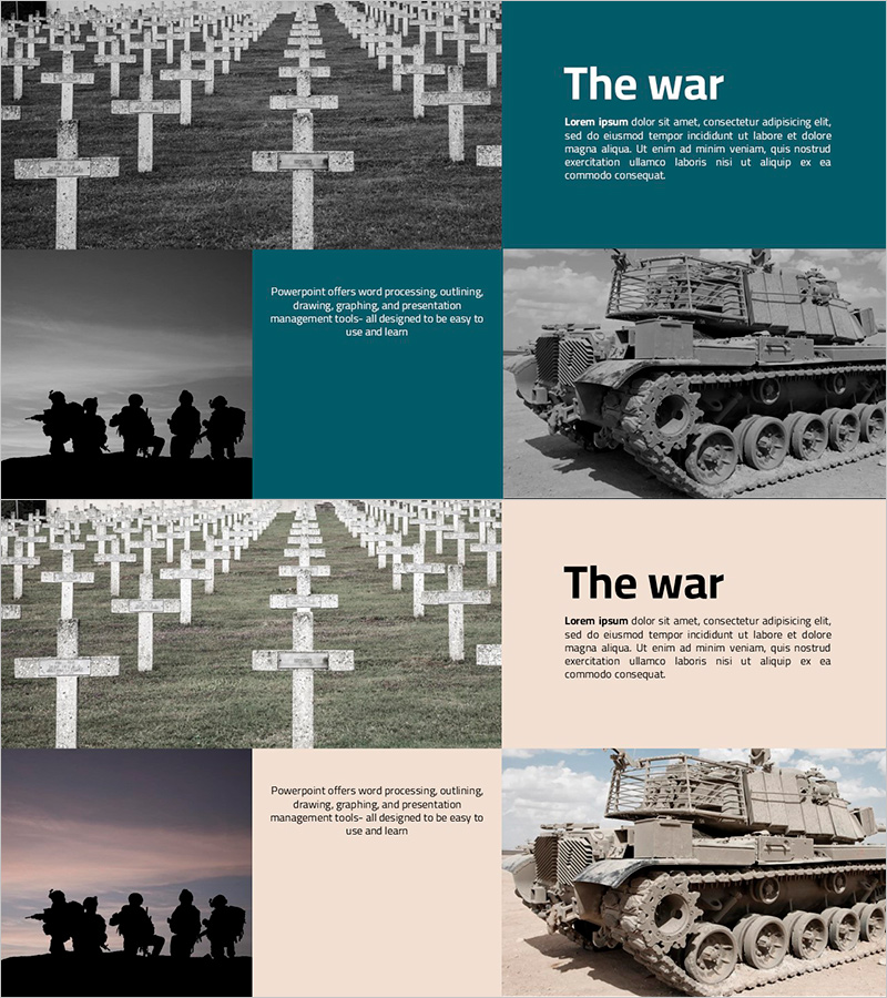 전쟁의 참상을 주제로 한 슬라이드 – 사업 비전과 추진 전략