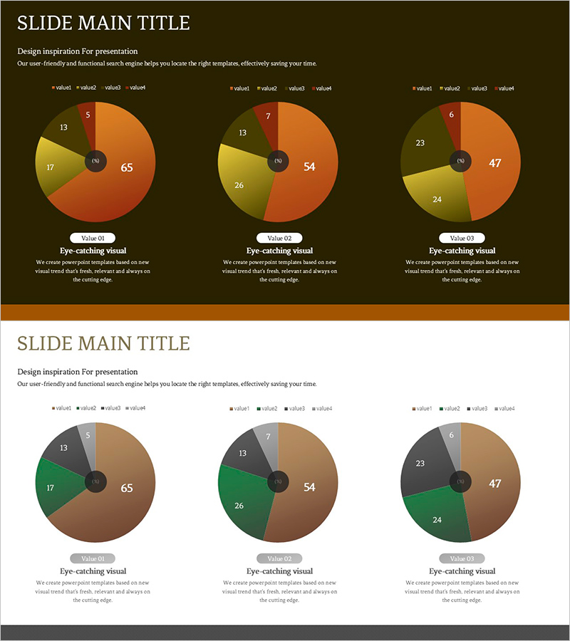 브라운 파이 차트 세트 – 데이터 시각화를 통한 효과적인 소통