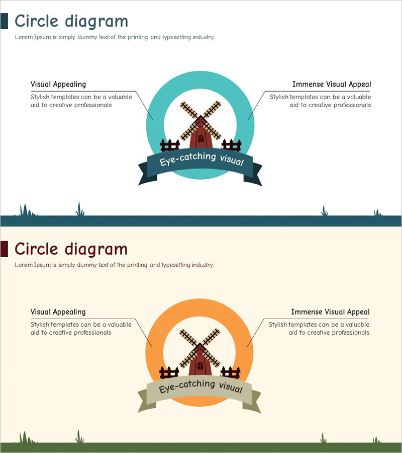 풍차 원 다이어그램 – 사업 비전과 핵심 역량을 강조하는 시각적 도구