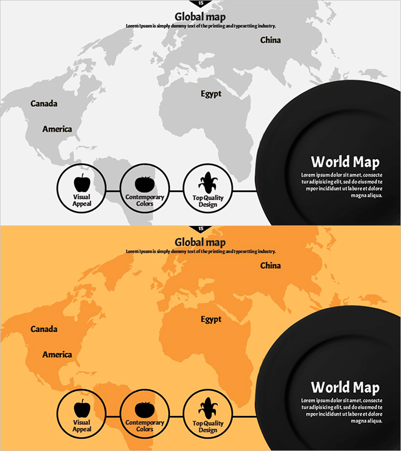 식재료 주요 수출국을 소개하는 세계 지도 슬라이드
