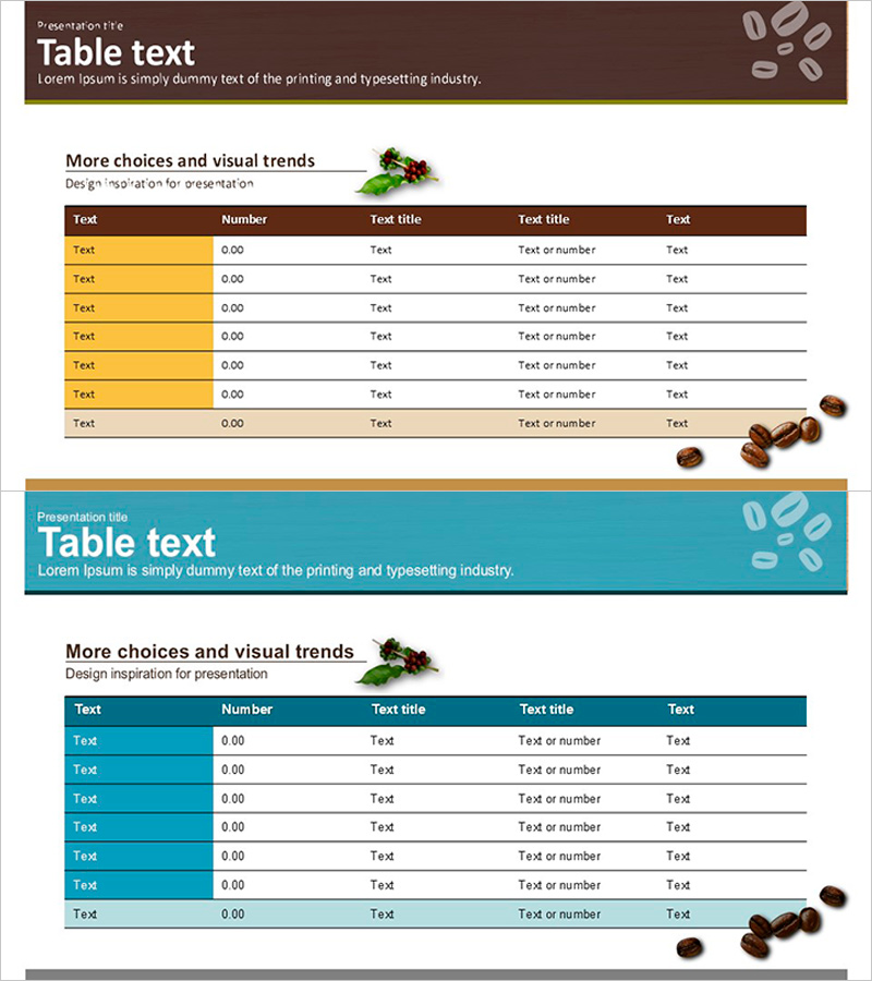 커피콩 템플릿 테이블 – 데이터 효과적인 시각화