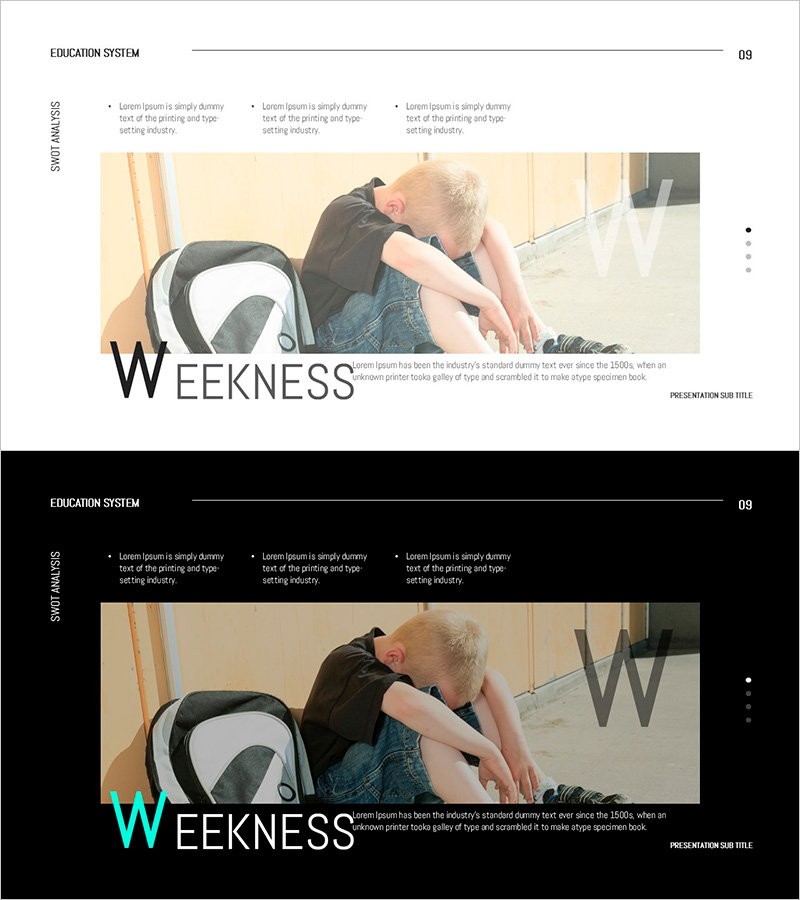 SWOT 분석 슬라이드: 교육 시스템의 약점