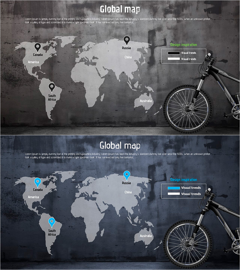 글로벌 네트워크를 보여주는 자전거 목표 지역 슬라이드