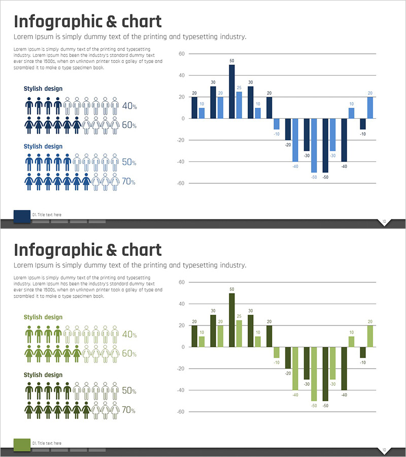 묶음형 세로막대 그래프 블루 그린 – 시장 및 고객 분석 자료