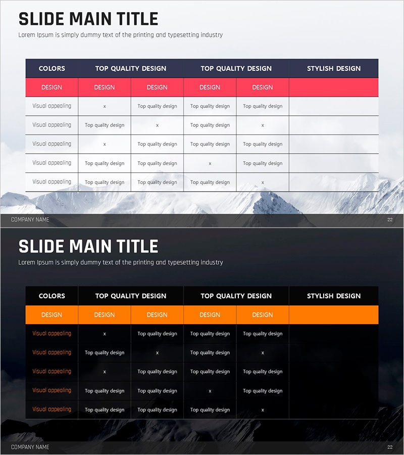 레드 오렌지 테이블 차트 – 사업 관리에 최적화된 다이어그램