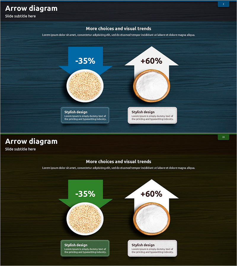 다방향 화살표 다이어그램으로 건강한 조미료 소개 – 제품 특성 강조