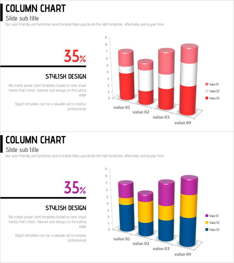 입체의 세분형 막대차트 – 시장 분석과 동향 시각화