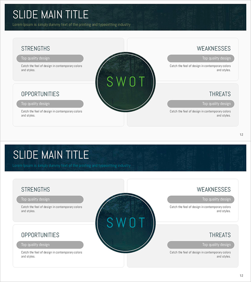 SWOT 분석 슬라이드 – 자연을 담은 디자인