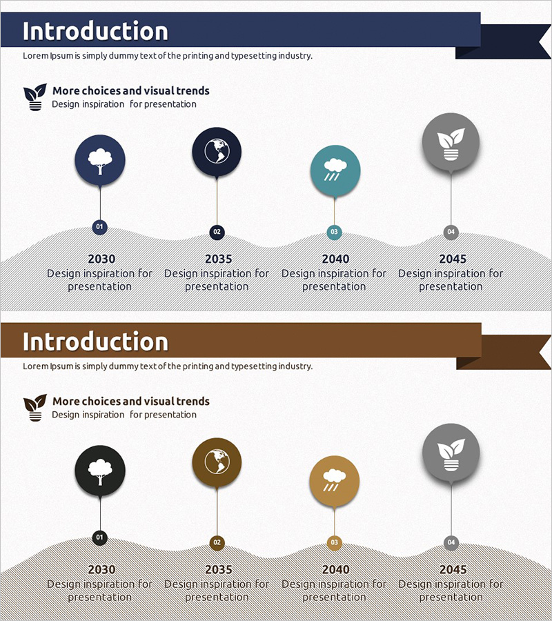 환경보호 회사 연혁 다이어그램 슬라이드 – 블루와 브라운 조화