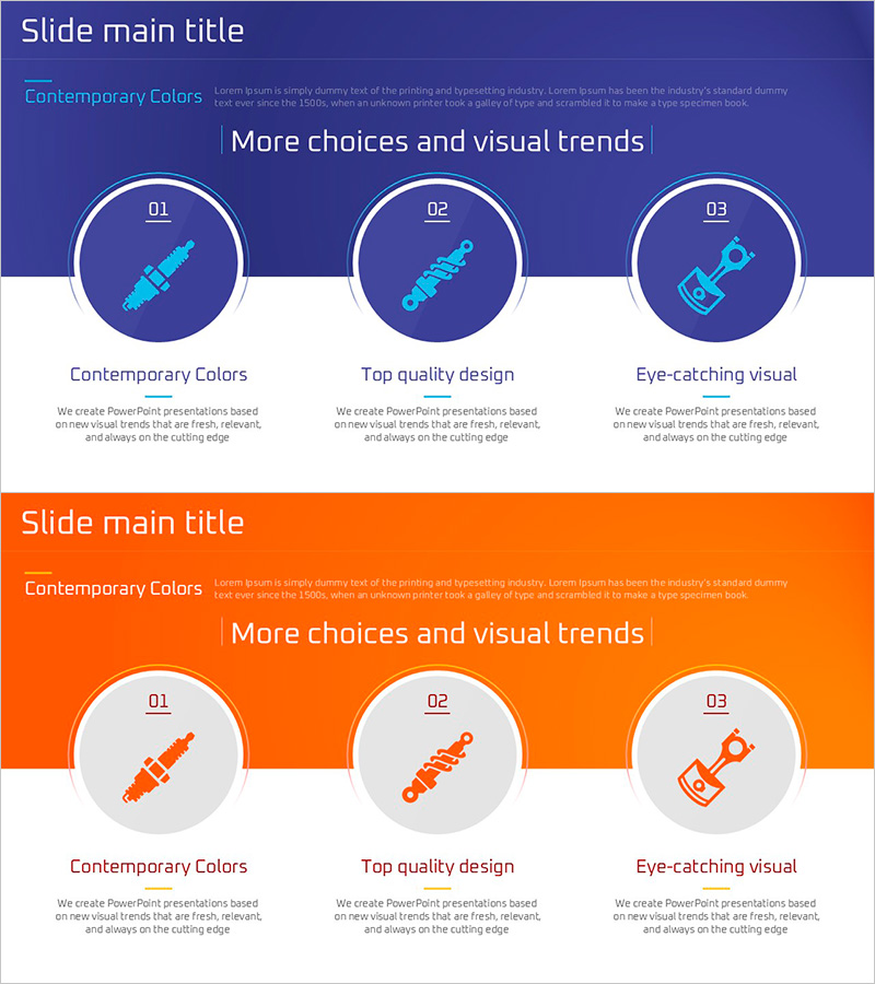 자동차 부품의 기능을 소개하는 다이어그램 슬라이드 템플릿