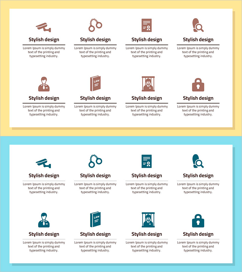 재판 관련 아이콘과 설명 – 법적 프로세스 시각화