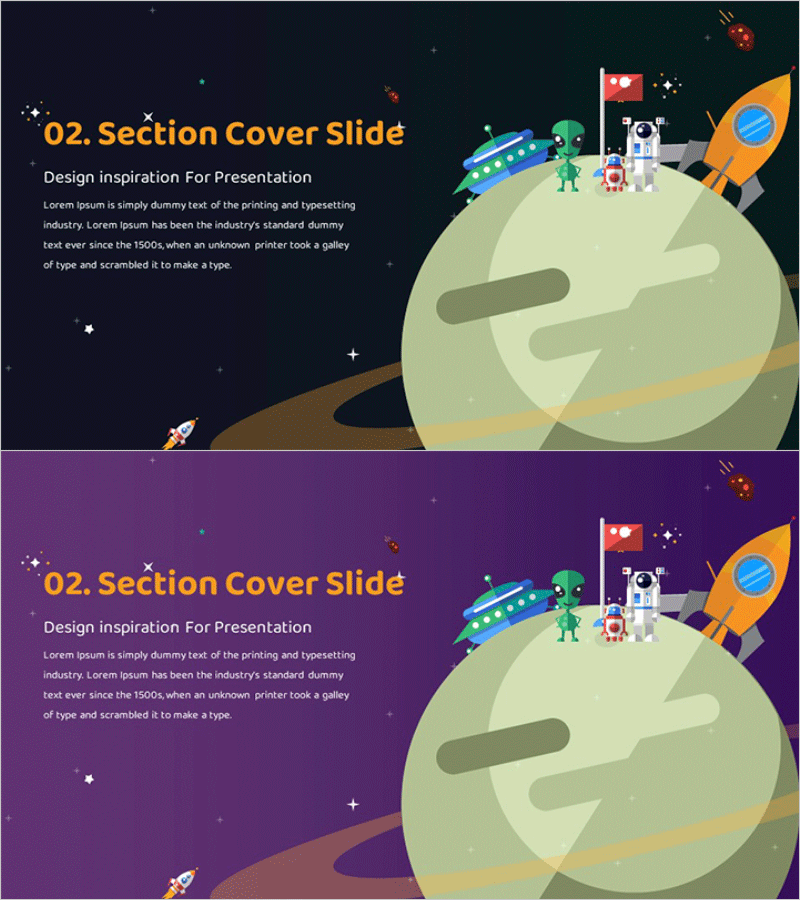 로켓 발사 시험 템플릿 간지 02 - 우주 탐험의 영감을 담은 섹션 슬라이드
