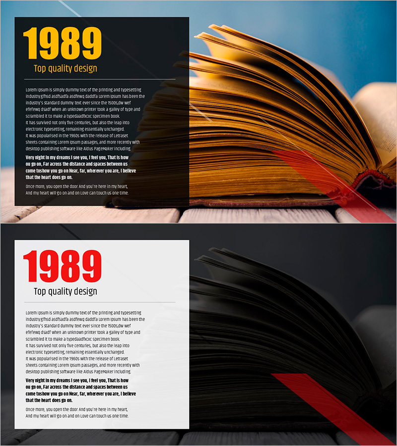 연혁 소개 박스 – 세련된 텍스트 구성으로 정보 전달