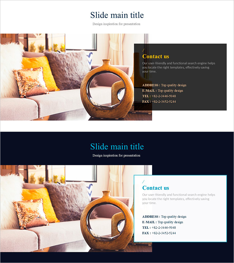 인테리어 배경의 연락처 페이지 – 기업 소개 및 연락처 안내