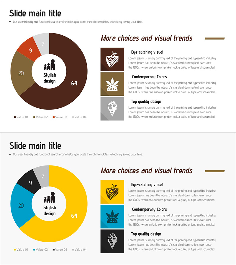 디저트 메뉴 조사를 위한 도넛형 차트 슬라이드 – 시장 분석