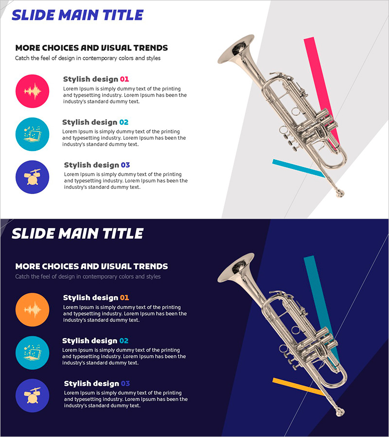 트럼펫 소리를 강조한 제품 소개 슬라이드