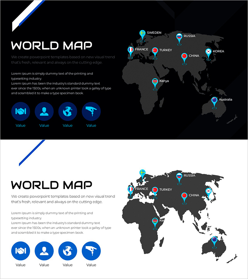 해외 마케팅 전략을 시각화한 세계지도