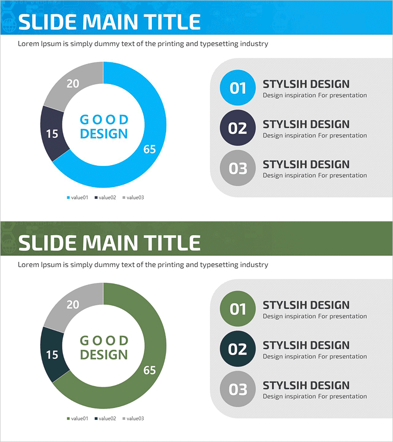 블루 그린 도넛형 원그래프 – 시장 분석에 적합