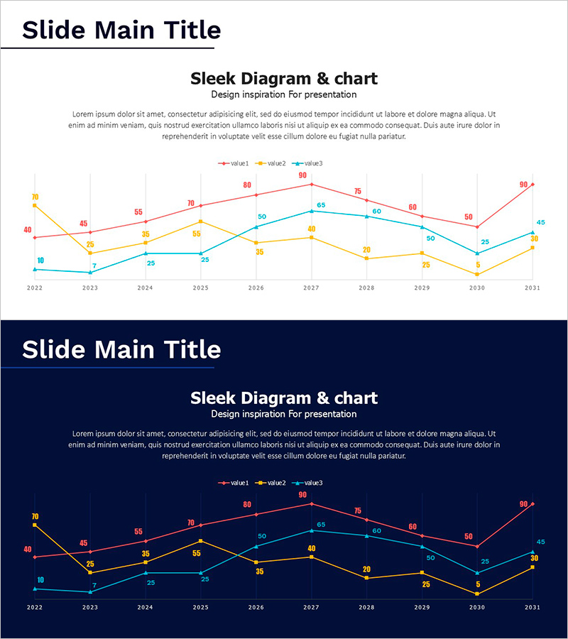 무료 삼색 꺾은선 그래프로 성과를 시각화 – 비즈니스 전략 강조