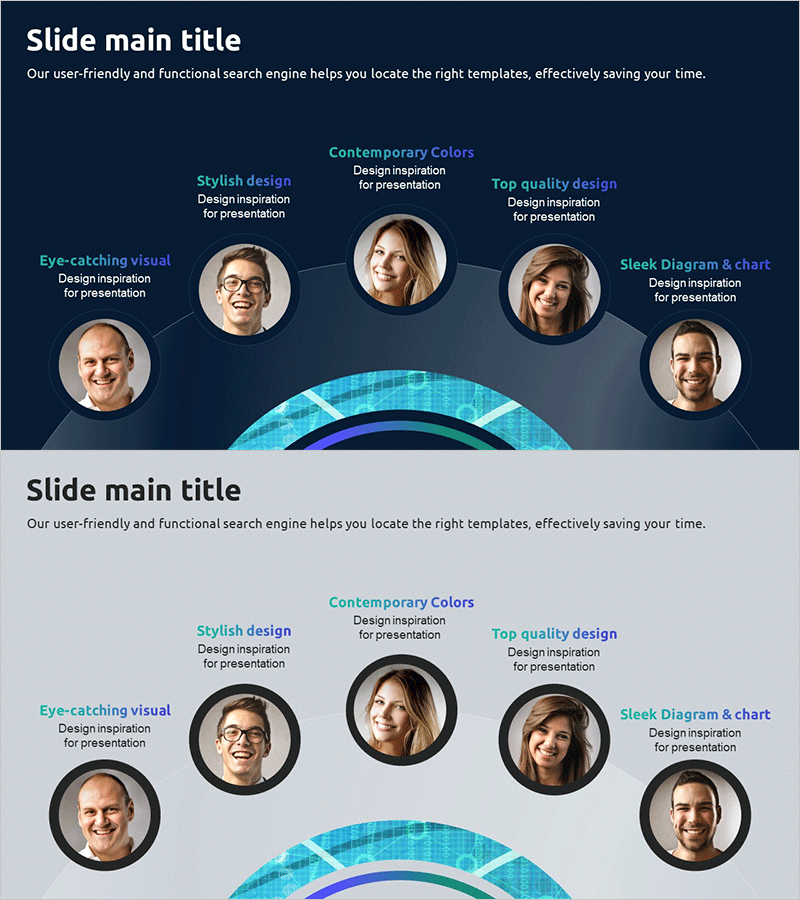 둥근 원형 테마 맨파워 다이어그램 – 팀워크와 목표 달성