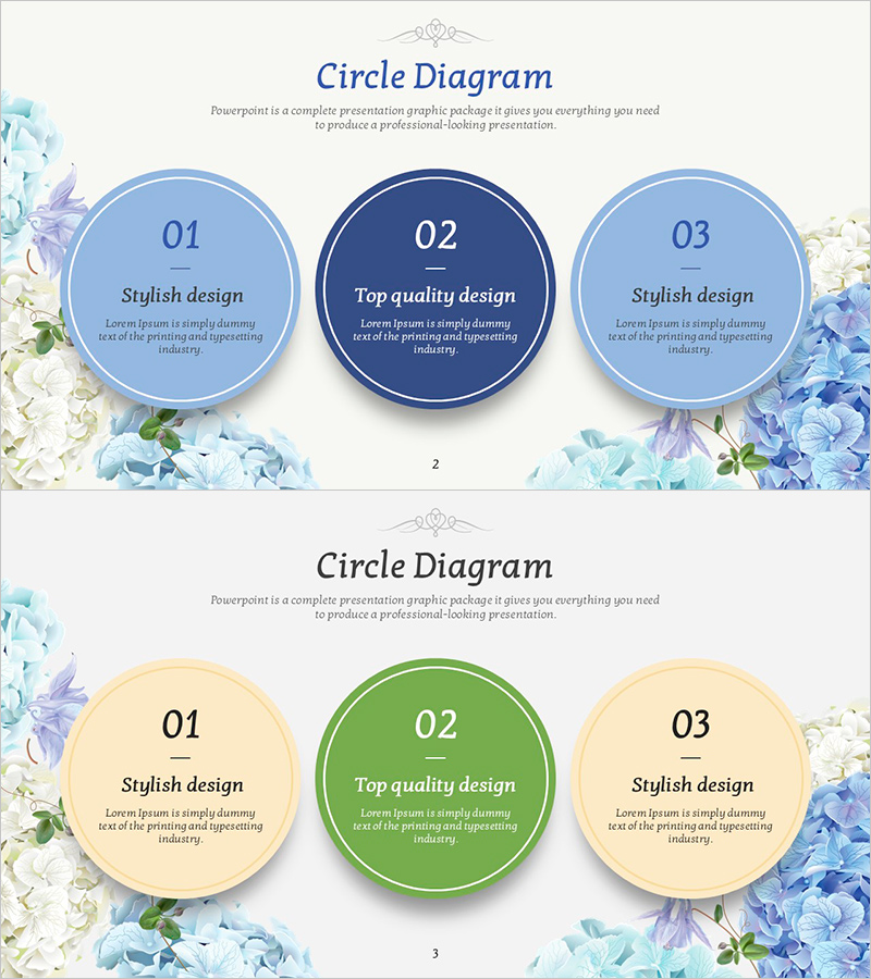 꽃 배경의 3가지 텍스트 박스 – 사업비전 강조