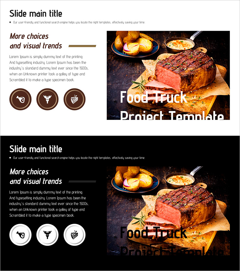 스테이크 소개 – 맛의 매력을 담은 슬라이드