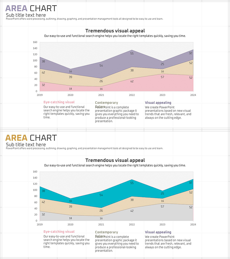 퍼플 블루 영역형 차트 – 시장 및 경쟁사 분석을 위한 다이내믹 데이터 시각화