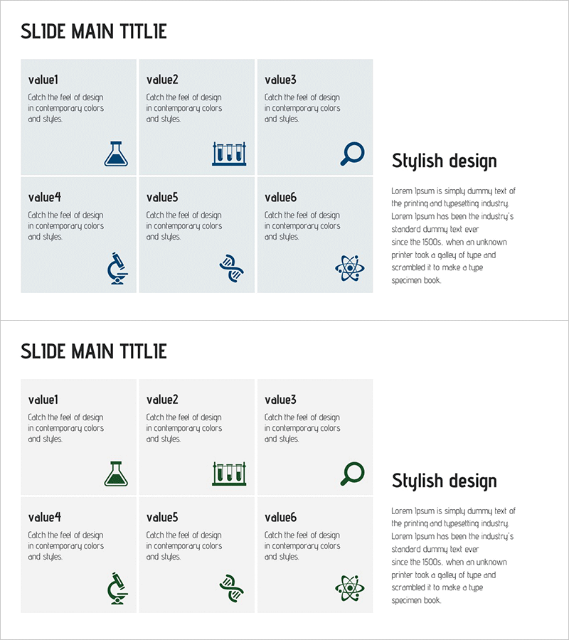 현대적인 색상과 스타일의 다목적 그래프 슬라이드