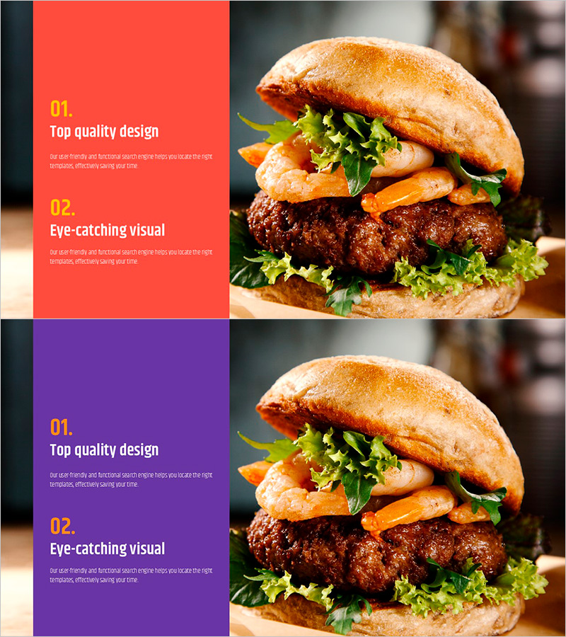 햄버거와 텍스트 박스 – 맛있고 시각적인 제품 소개
