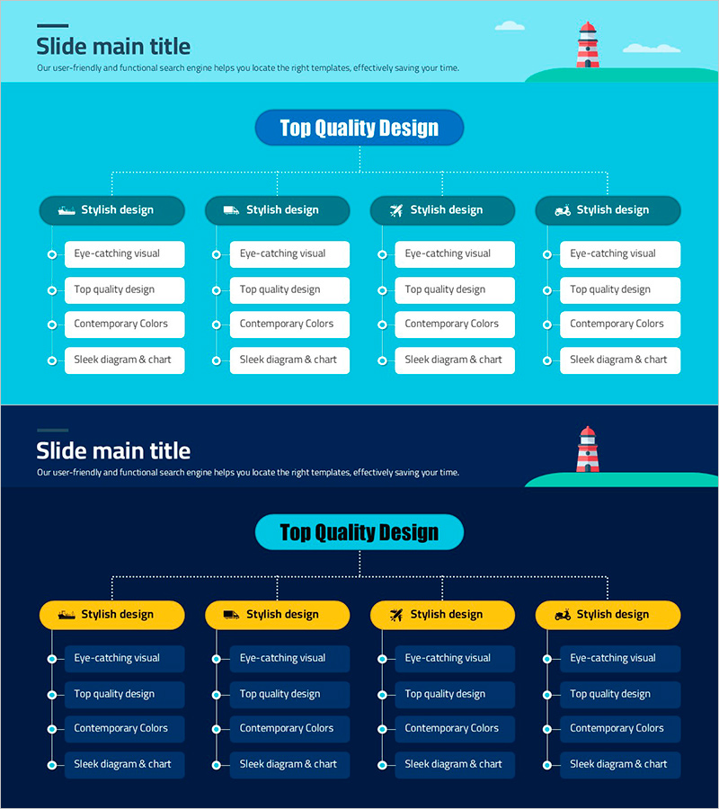 조직도 슬라이드 – 바다 등대 디자인
