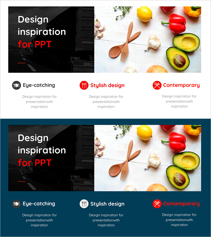 건강한 먹거리를 강조한 서비스 구성 슬라이드