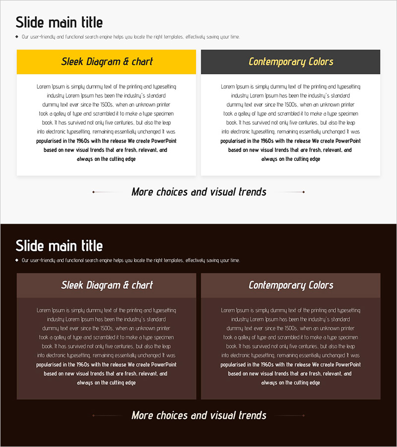 브라운 텍스트 박스를 활용한 독창적 슬라이드