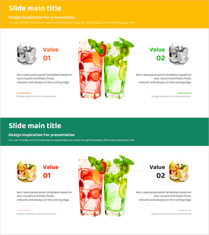 과일 음료 소개 슬라이드 – 건강과 신선함을 담은 클러스터 디자인