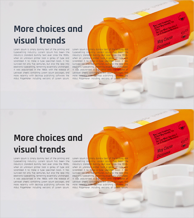 알약 설명 슬라이드 – 시각적 트렌드 강조