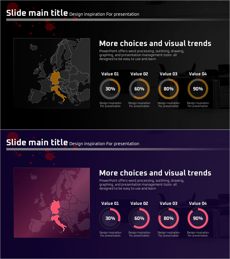 지역별 범죄 발생 빈도를 시각화한 도넛형 그래프 슬라이드