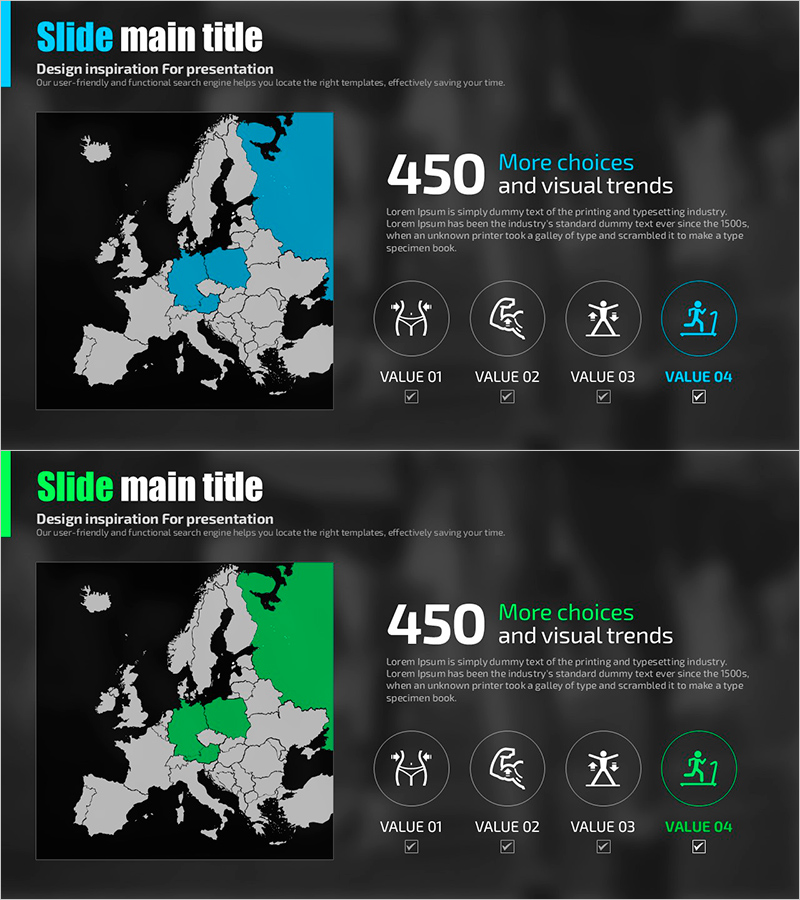 헬스 산업 및 분석 인포그래픽 슬라이드 – 시장 동향 시각화