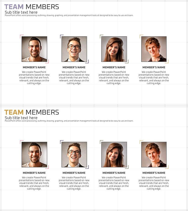 팀 멤버 소개를 위한 퍼플 브라운 다이어그램 템플릿