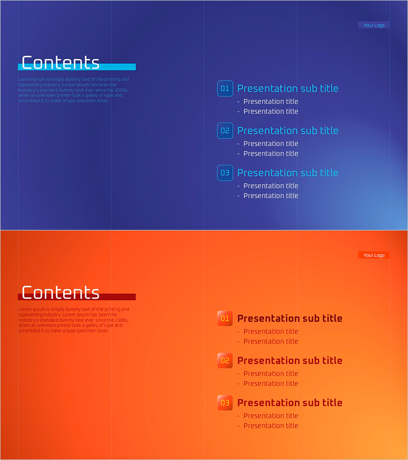 고급스러운 퍼플 오렌지 목차 – 구조적이고 깔끔한 디자인