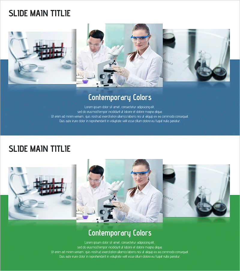 현대적인 색감으로 보여주는 실험실 슬라이드
