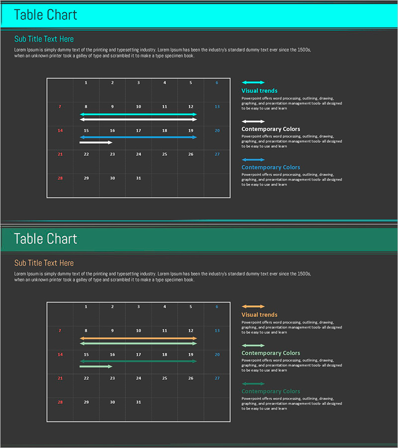 민트 그린 테이블 일정 슬라이드 - 사업 관리의 효율성을 더하세요