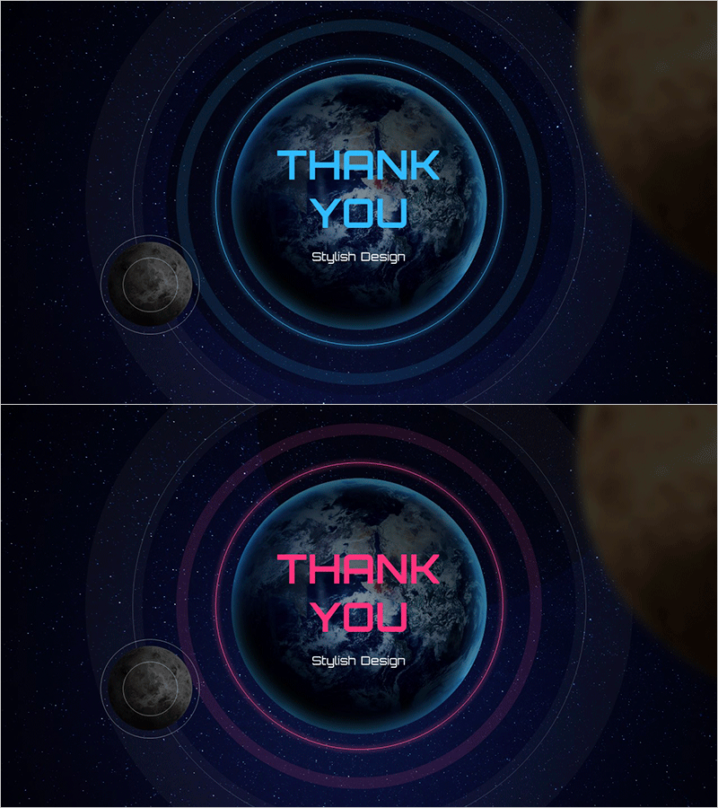 스타일리시한 디자인의 우주 테마 슬라이드 – 고급스러운 발표 마무리