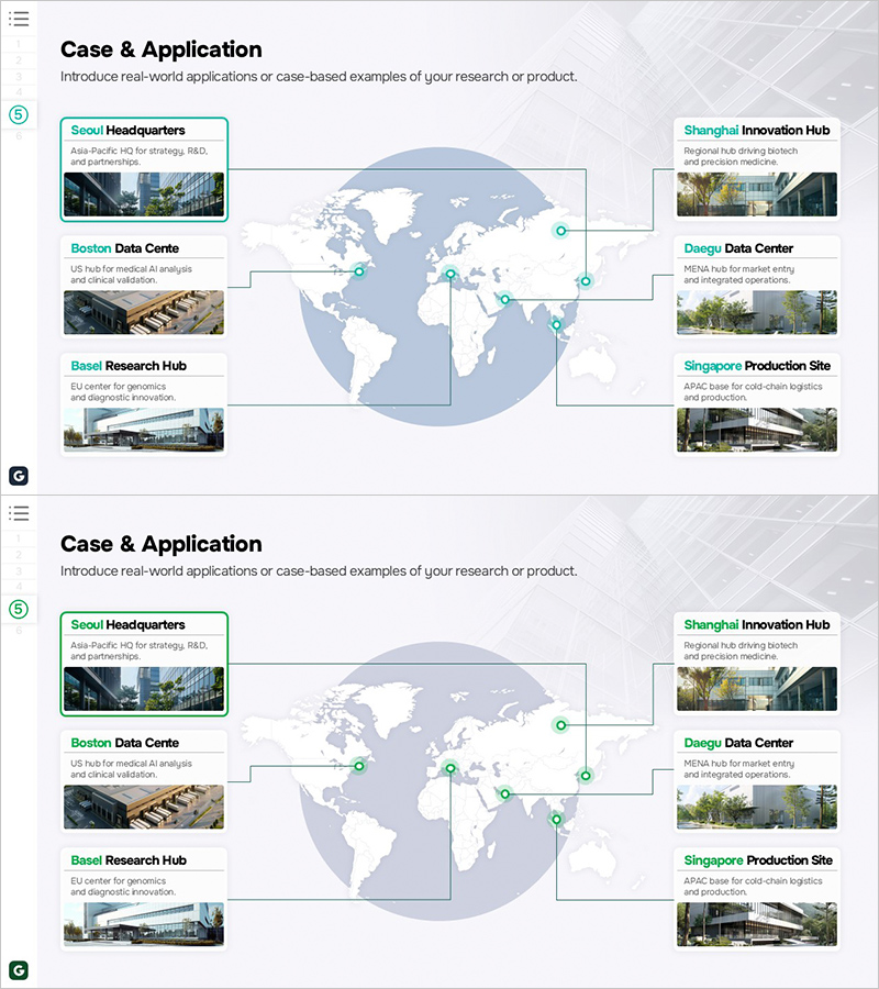 글로벌 거점 및 사례 적용 슬라이드 – 기업 비전 펼치기