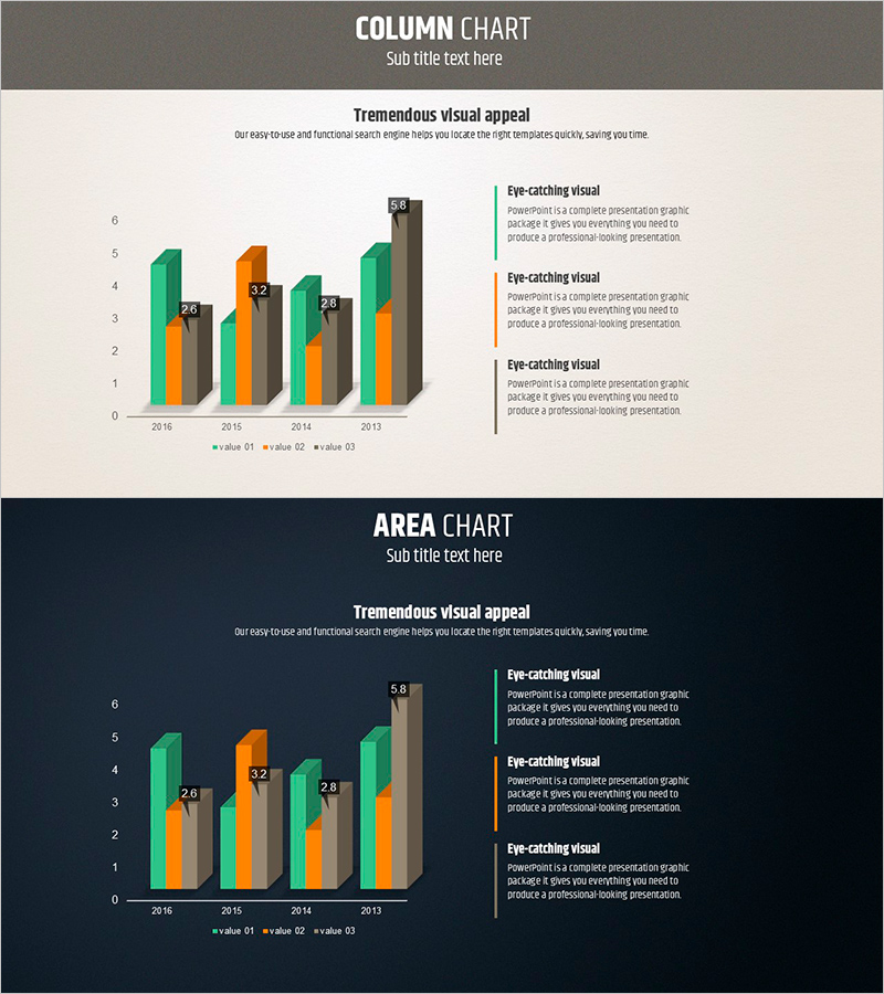 그린 오렌지 입체 막대 그래프 – 매력적인 데이터 시각화
