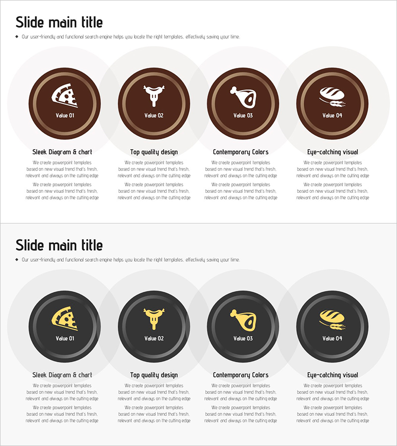 고기를 이용한 요리 – 큼직한 다이어그램으로 시각화한 프레젠테이션