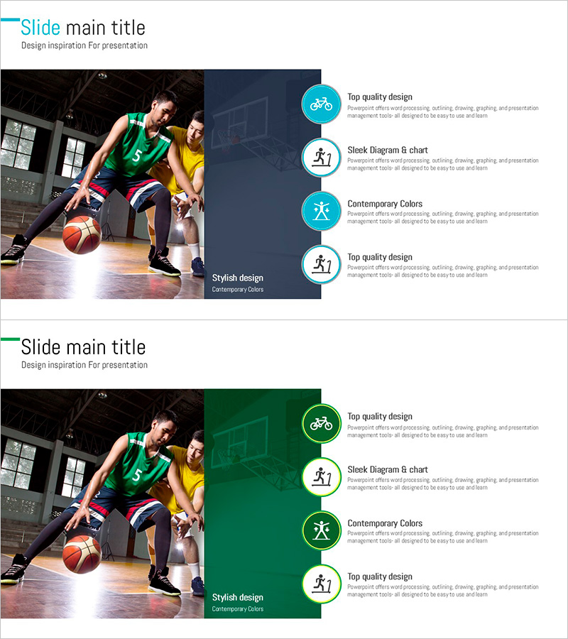 농구 사진과 특징 텍스트 – 사업 추진 전략의 시각화