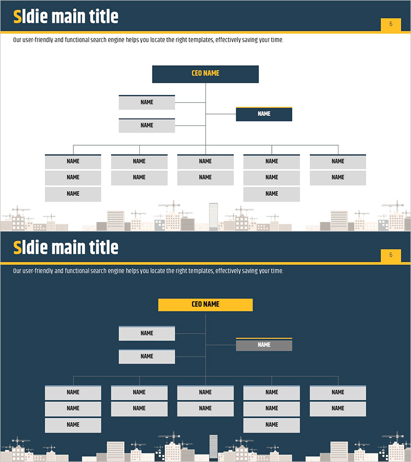 건설 일러스트 조직도로 회사 구조 시각화