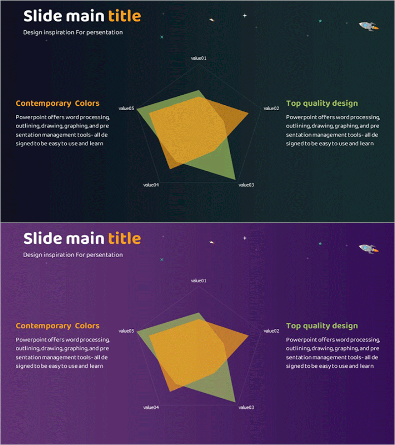 우주 테마 영역형 다이어그램 – 시장 분석과 경쟁사 분석에 최적화