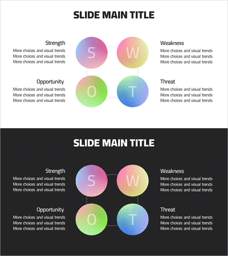 그라데이션 원 테마 SWOT 분석 – 기회와 도전