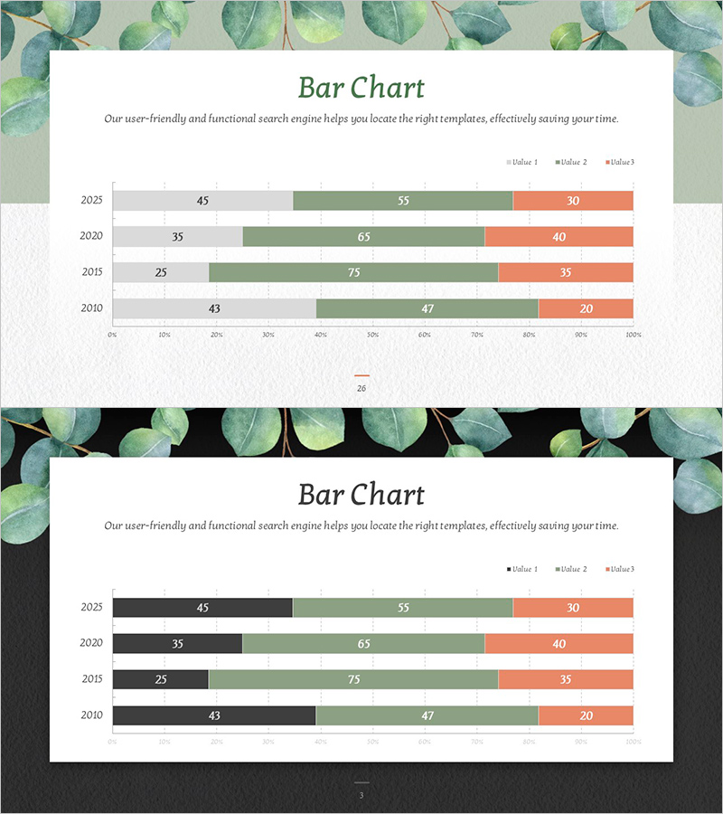 유칼립투스 배경의 가로막대 차트 – 시장 동향 분석