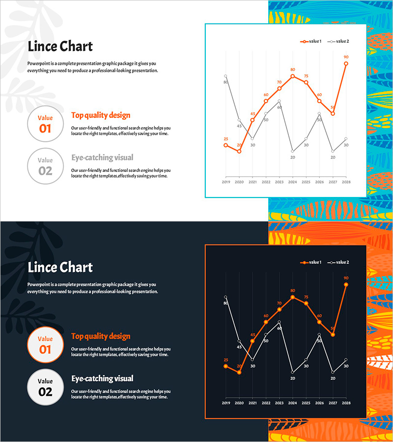 비교 항목 추이를 나타낸 선형 차트 – 시장 전망 강조